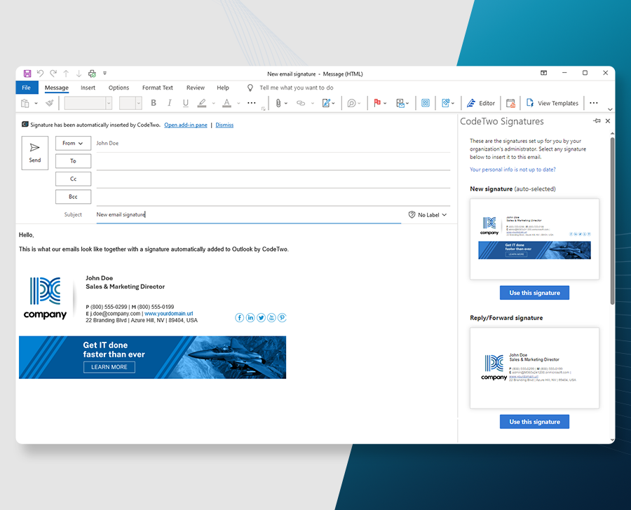 screenshot of CodeTwo Email Signatures 365